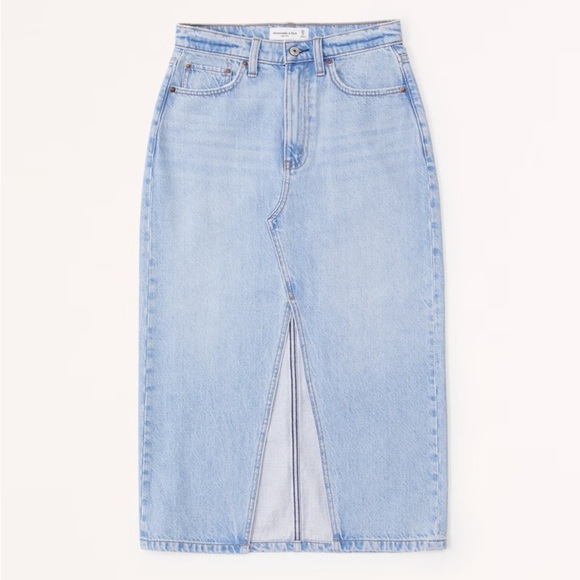 NWT Abercrombie & Fitch Blue Light Wash Denim Midi Skirt Size 16 - Picture 1 of 5